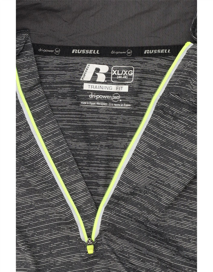 RUSSELL ATHLETIC Mens Zip Neck Pullover Tracksuit Top XL Grey Striped Vintage Russell Athletic and Second-Hand Russell Athletic from Messina Hembry 