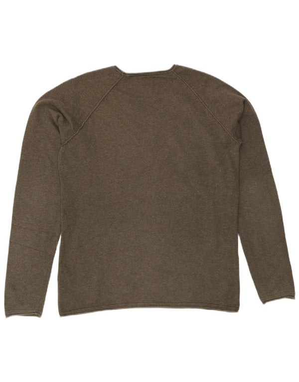 Jack & Jones Mens Boat Neck Jumper Sweater Small Khaki Cotton