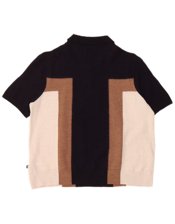 Ted Baker Mens Polo Neck Jumper Sweater Size 7 3XL Navy Blue Colourblock