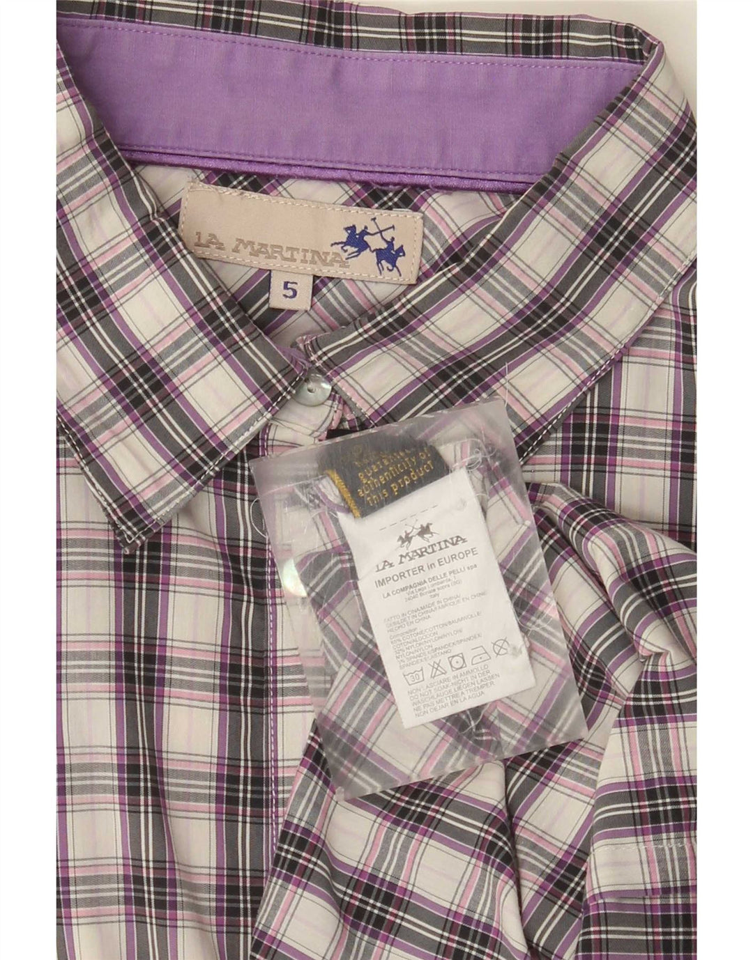 La Martina Womens Shirt Size 5 Large Purple Check Cotton
