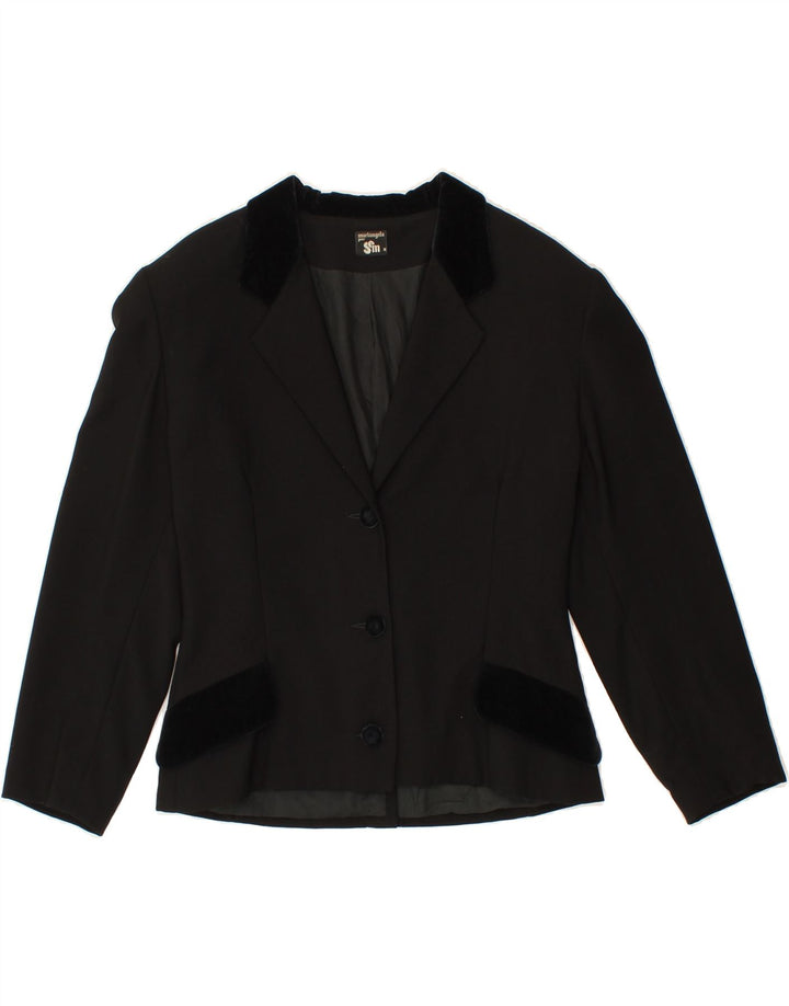 VINTAGE Womens 3/4 Sleeve Blazer Jacket UK 12 Medium Black Vintage Vintage and Second-Hand Vintage from Messina Hembry 