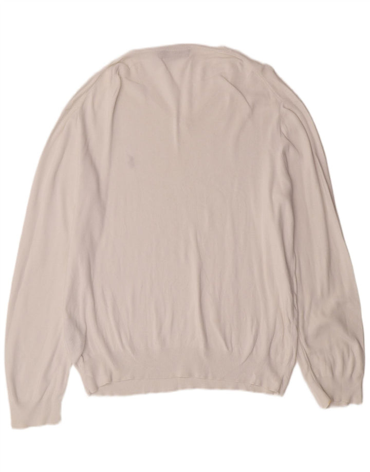 POLO RALPH LAUREN Mens V-Neck Jumper Sweater XL White Cotton