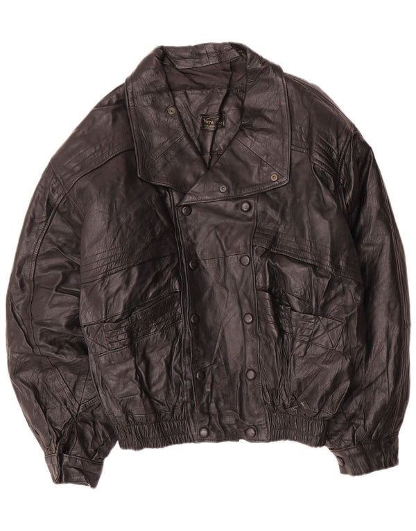 LAVORAZIONE ARTIGIANA Mens Leather Jacket IT 52 XL Black Leather