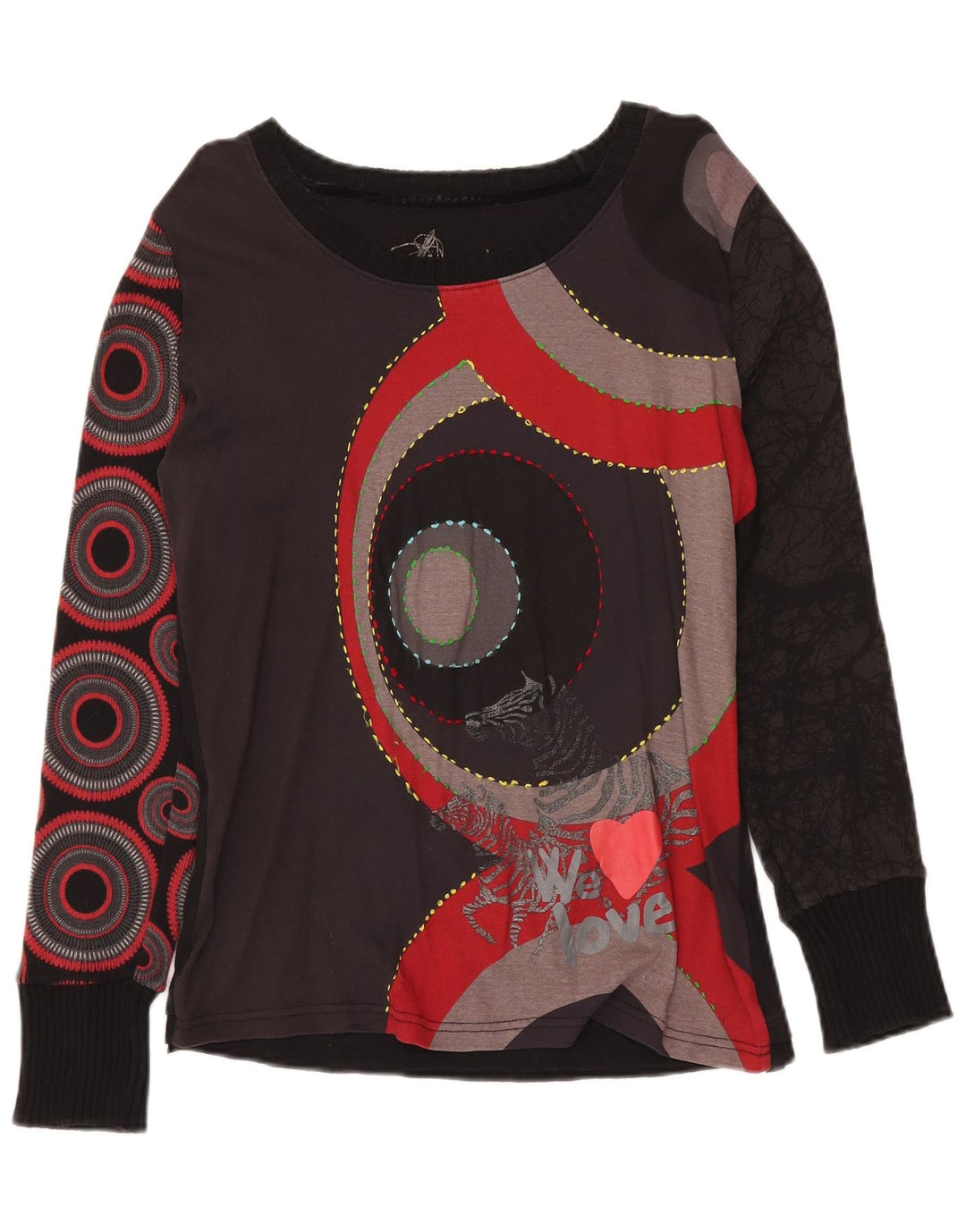 Desigual Womens Graphic Top Long Sleeve UK 20 2XL Black Geometric