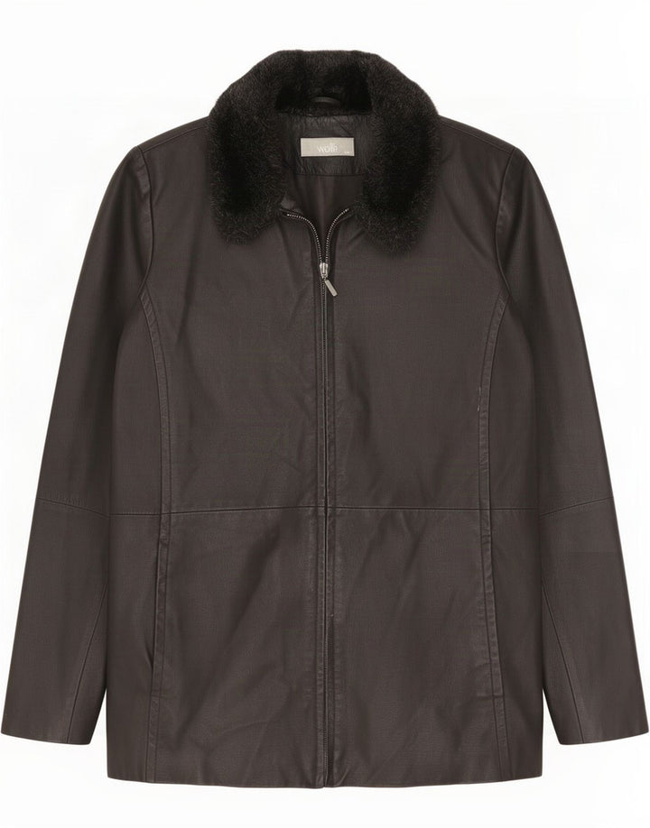 Wallis Womens Leather Jacket UK 12 Medium Black