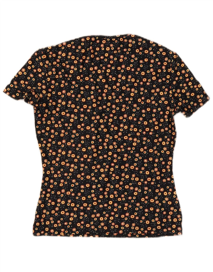 Versace Womens T-Shirt Top UK 8 Small Black Floral Polyamide