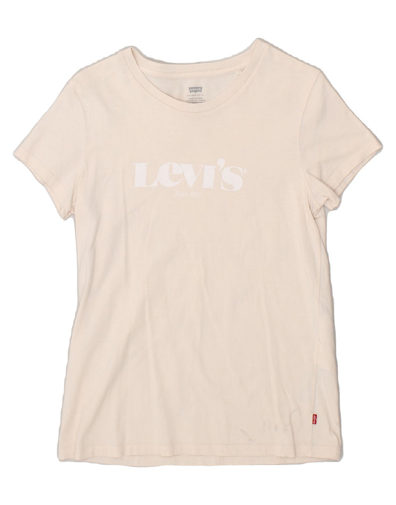 LEVI'S Womens Graphic T-Shirt Top UK 10 Small Off White Cotton | Vintage Levi's | Thrift | Second-Hand Levi's | Used Clothing | Messina Hembry 