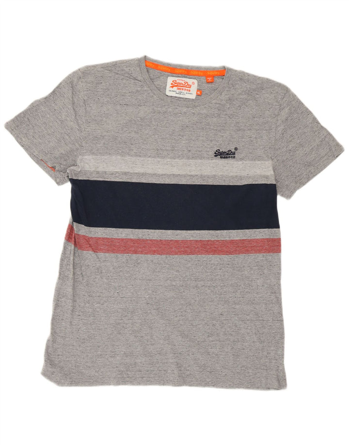 SUPERDRY Mens T-Shirt Top XL Grey Colourblock Cotton