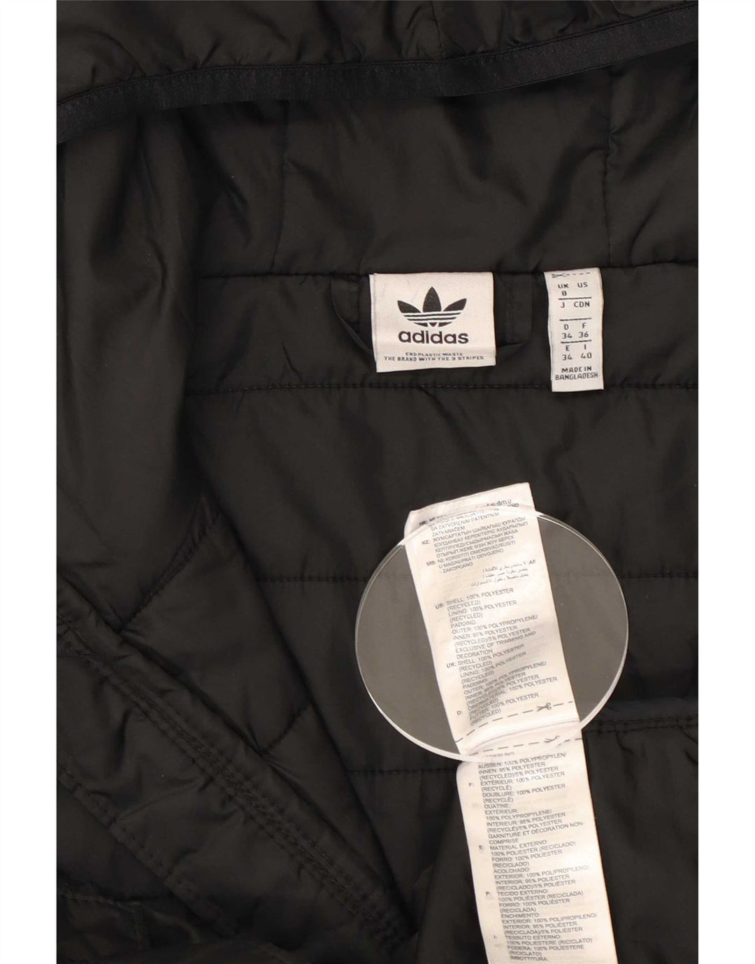 Adidas Womens Hooded Padded Jacket UK 8 Small Black Polyester