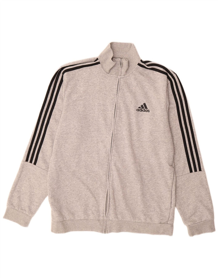 ADIDAS Mens Tracksuit Top Jacket UK 44/46 Large Grey Cotton
