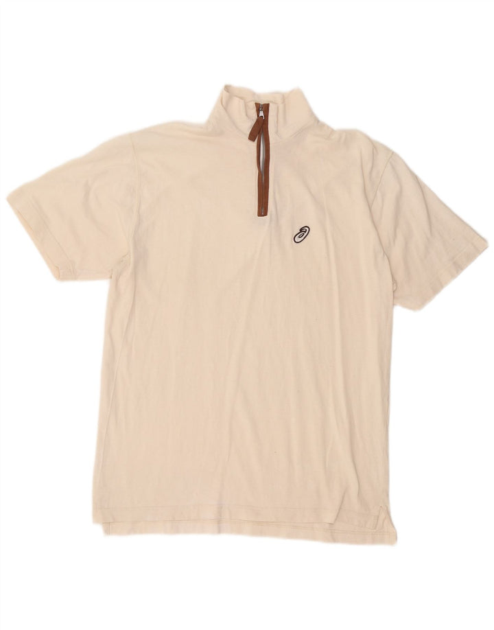 ASICS Mens Zip Neck T-Shirt Top Large Off White