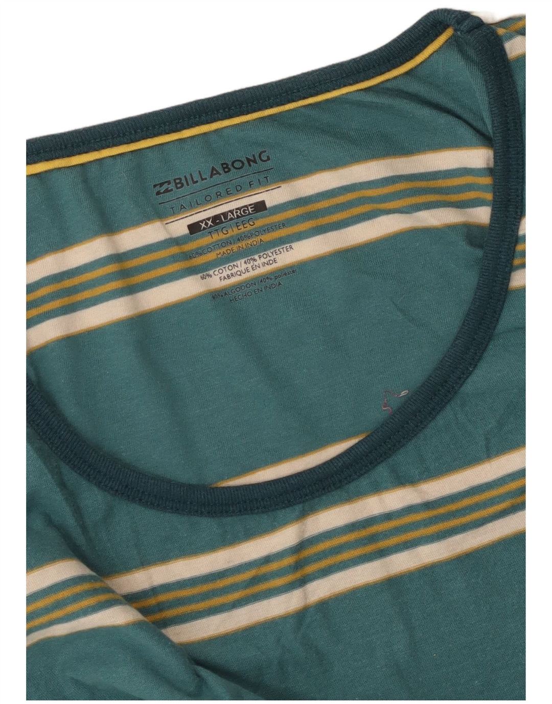 Billabong Mens Tailored Fit Vest Top 2XL Green Striped Cotton