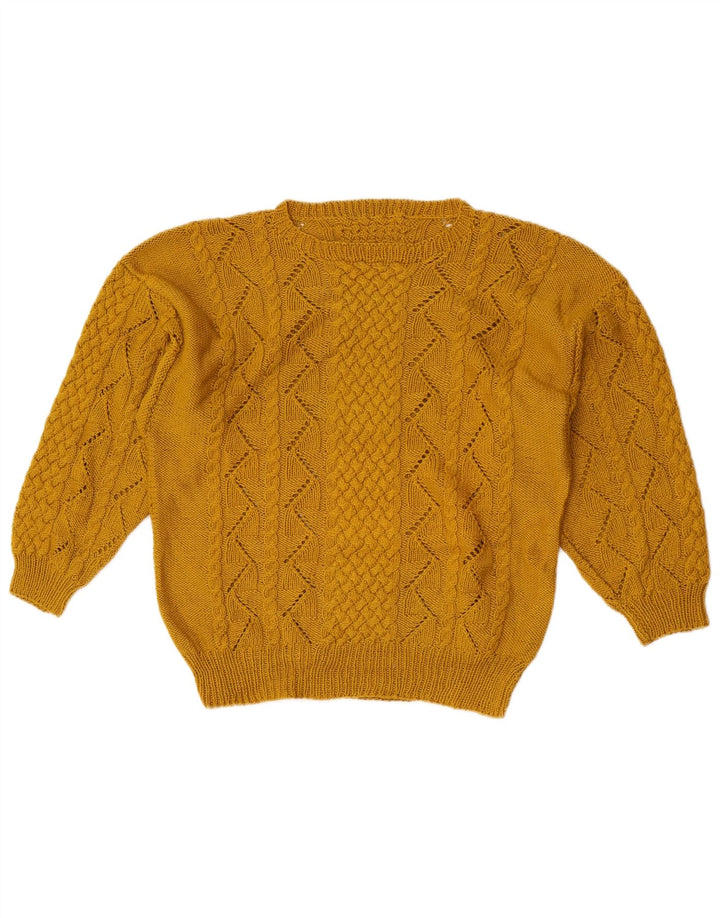 Vintage Womens Boat Neck Jumper Sweater UK 14 Medium Yellow