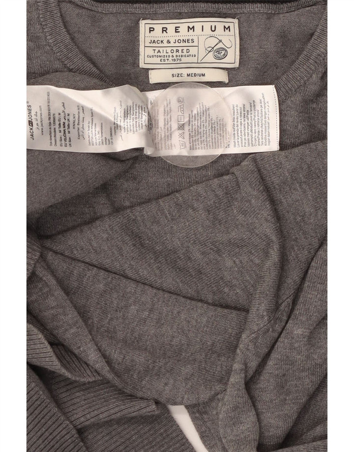 JACK & JONES Mens Tailored Crew Neck Jumper Sweater Medium Grey Cotton