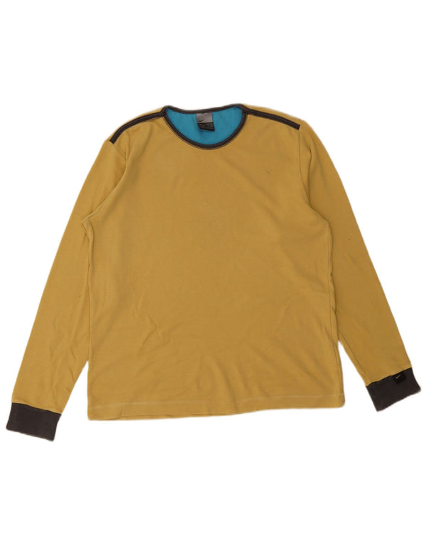 NIKE Mens Top Long Sleeve UK 36/38 Small Yellow Colourblock Cotton