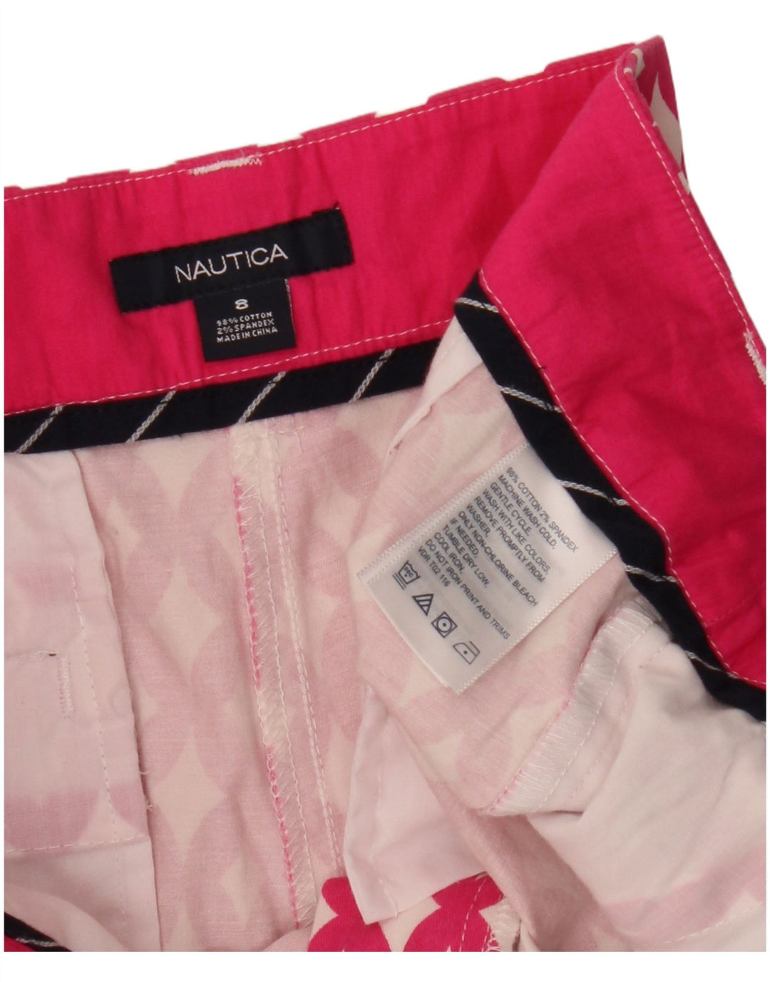 NAUTICA Womens Chino Shorts US 8 Medium W32  Pink Geometric Cotton