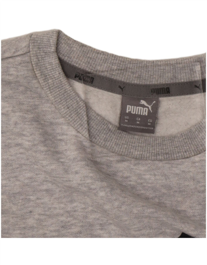 PUMA Womens Graphic Sweatshirt Jumper UK 14 Medium Grey Flecked Cotton