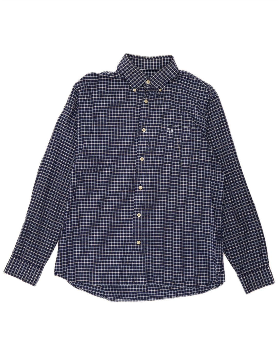 FRED PERRY Mens Shirt Large Navy Blue Check Cotton