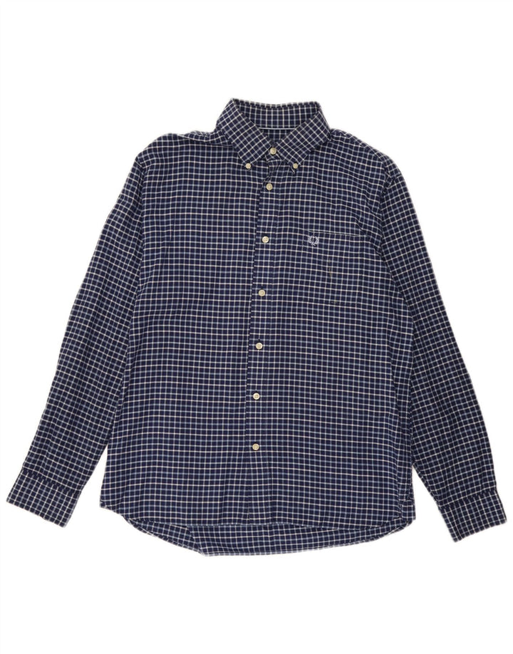 FRED PERRY Mens Shirt Large Navy Blue Check Cotton
