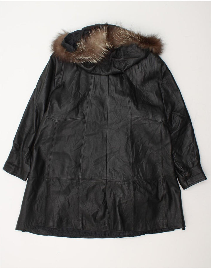 VINTAGE Womens Hooded Leather Coat UK 10 Small Black Leather Vintage Vintage and Second-Hand Vintage from Messina Hembry 