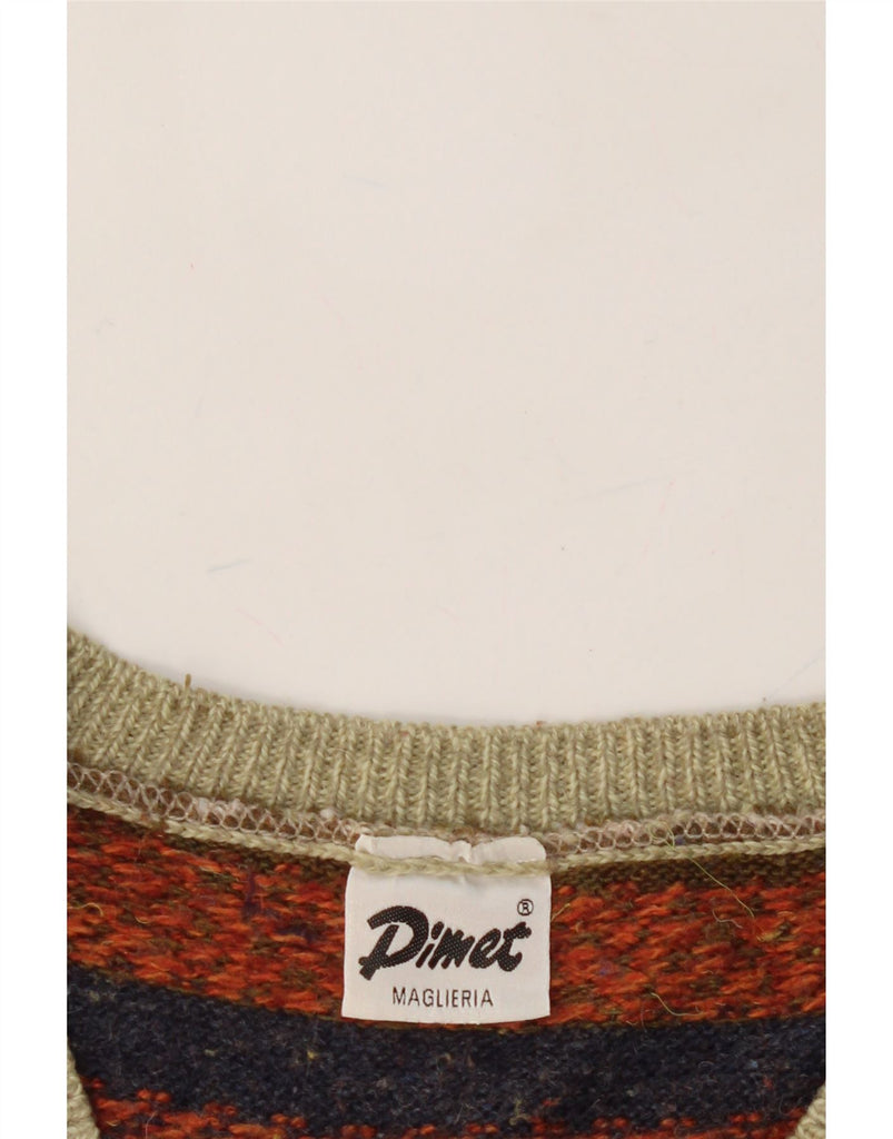 VINTAGE Mens V-Neck Jumper Sweater Large Multicoloured Striped Wool Vintage Vintage and Second-Hand Vintage from Messina Hembry 