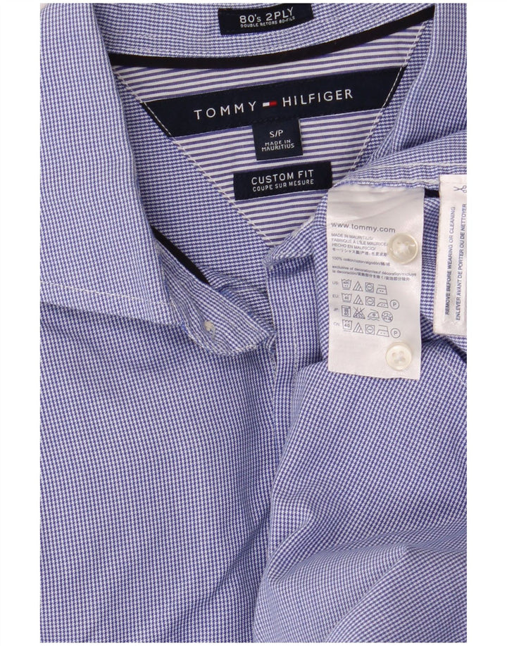 Tommy Hilfiger Mens Custom Fit Shirt Small Blue Houndstooth Cotton Classic