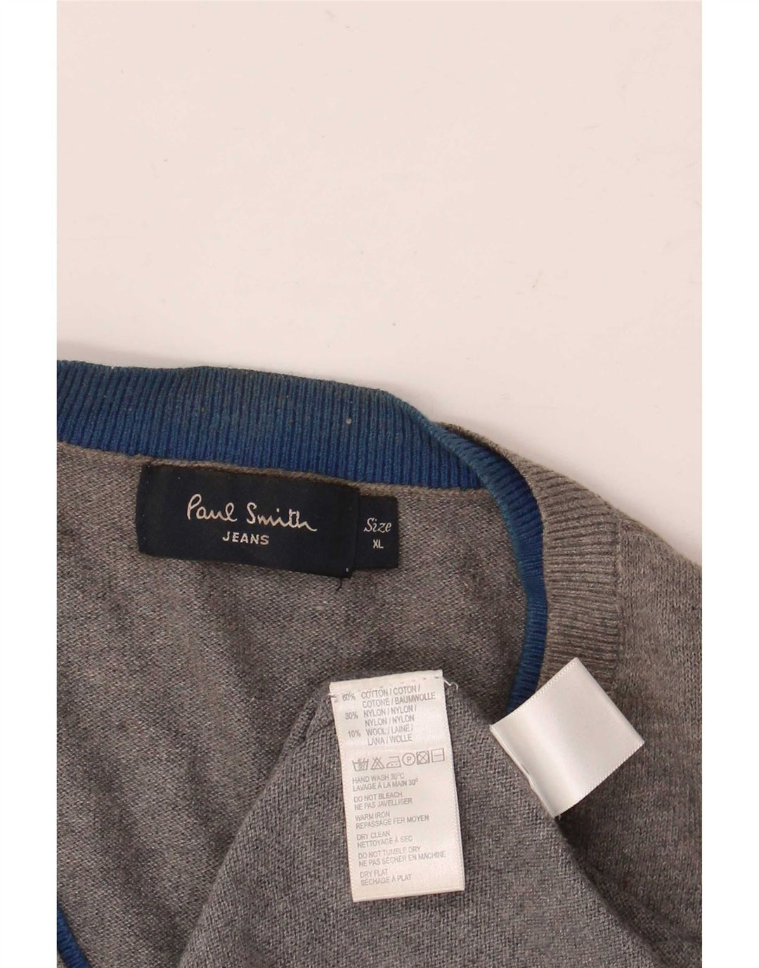 Paul Smith Mens V-Neck Jumper Sweater XL Grey Cotton