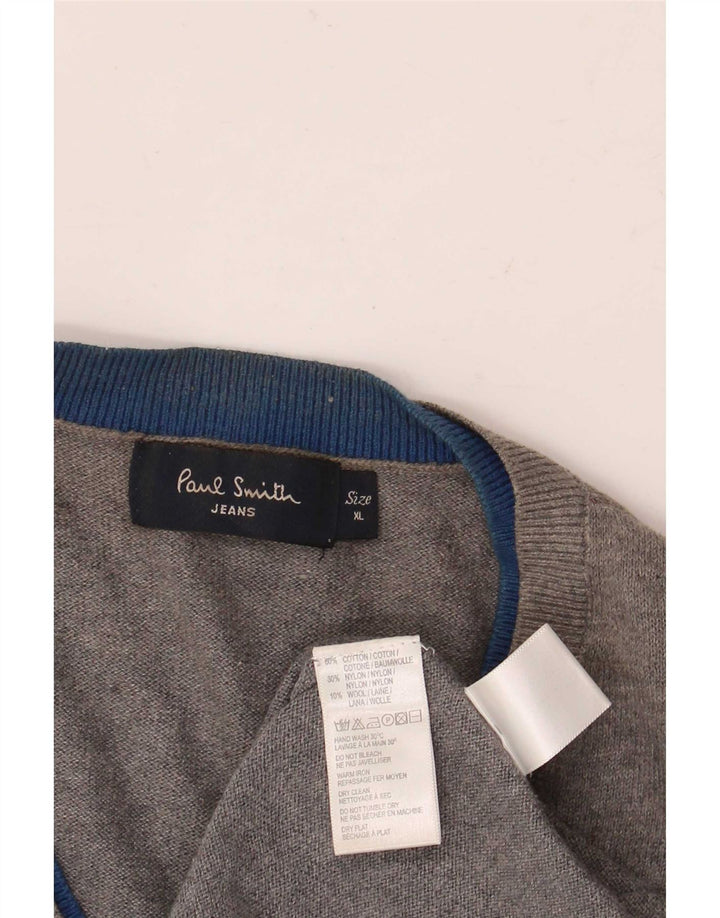Paul Smith Mens V-Neck Jumper Sweater XL Grey Cotton