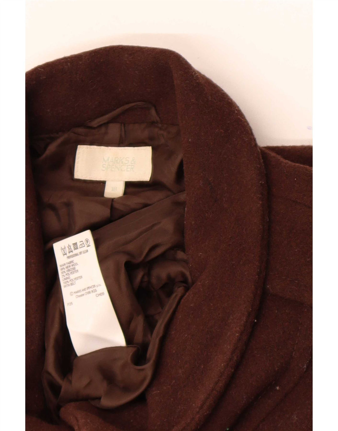 Marks & Spencer Womens Overcoat UK 18 XL Brown New Wool