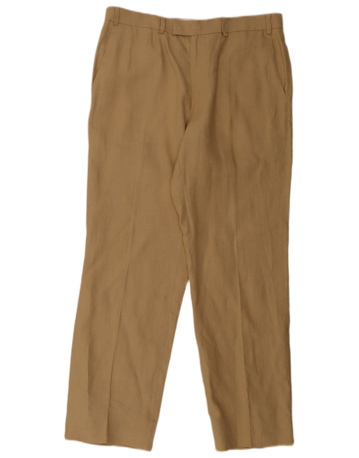 Marks & Spencer Mens Straight Suit Trousers W36 L33 Brown Linen