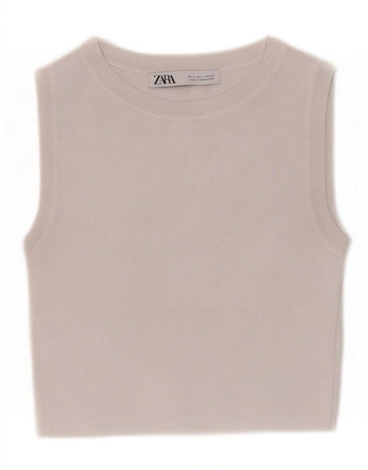 Zara Womens Crop Vest Top UK 12 Medium White Viscose