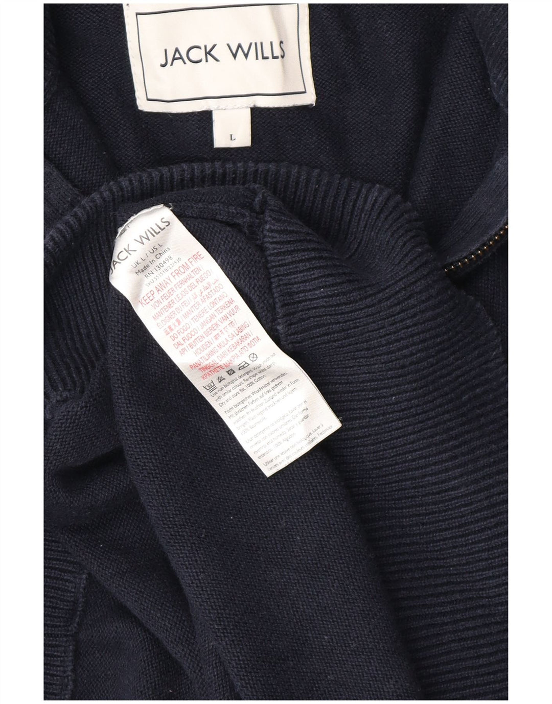 Jack Wills Mens Zip Neck Jumper Sweater Large Navy Blue Cotton