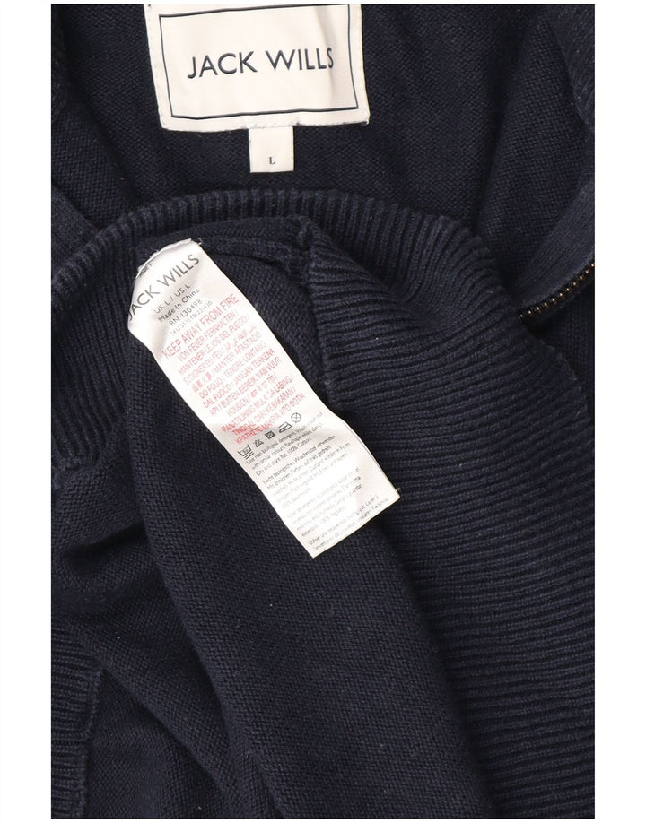 Jack Wills Mens Zip Neck Jumper Sweater Large Navy Blue Cotton