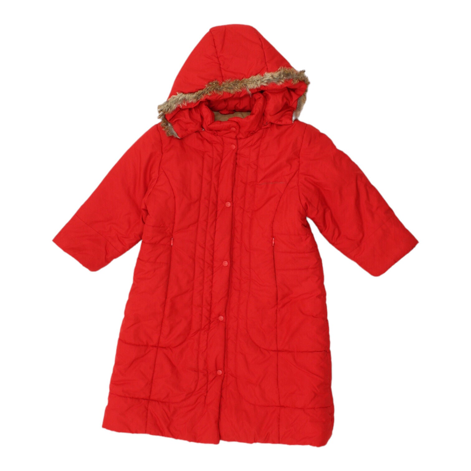 Moncler Girls Red Quilted Fur Trim Hooded Coat Vintage Kids Luxury Designer