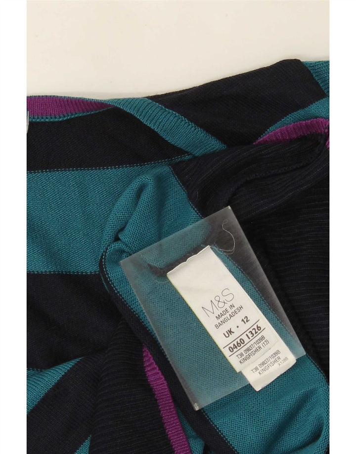 Marks & Spencer Womens V-Neck Jumper Sweater UK 12 Medium Blue Striped