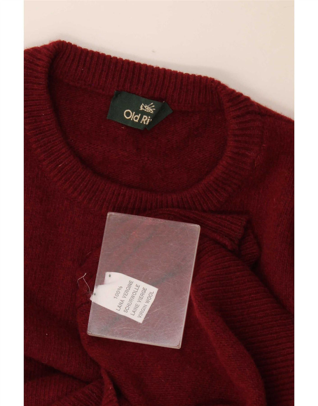 Old River Mens Crew Neck Jumper Sweater Medium Burgundy Virgin Wool