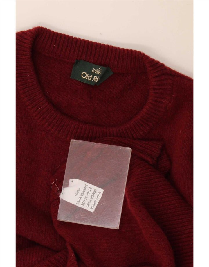 Old River Mens Crew Neck Jumper Sweater Medium Burgundy Virgin Wool