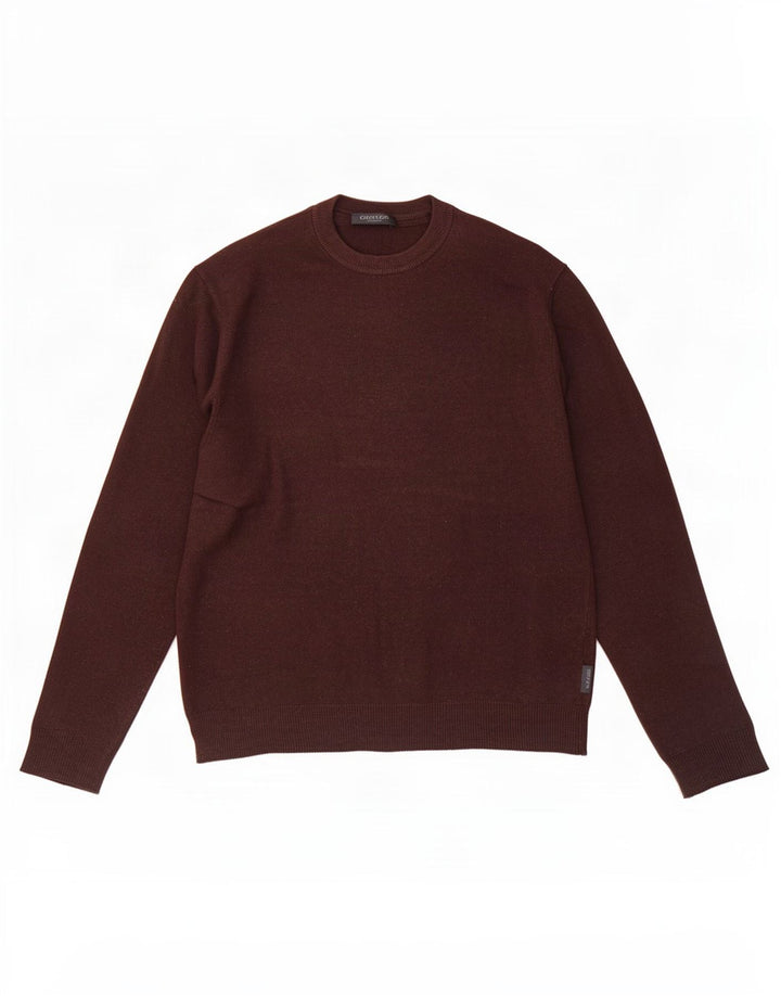 Calvin Klein Mens Crew Neck Jumper Sweater Medium Brown Wool