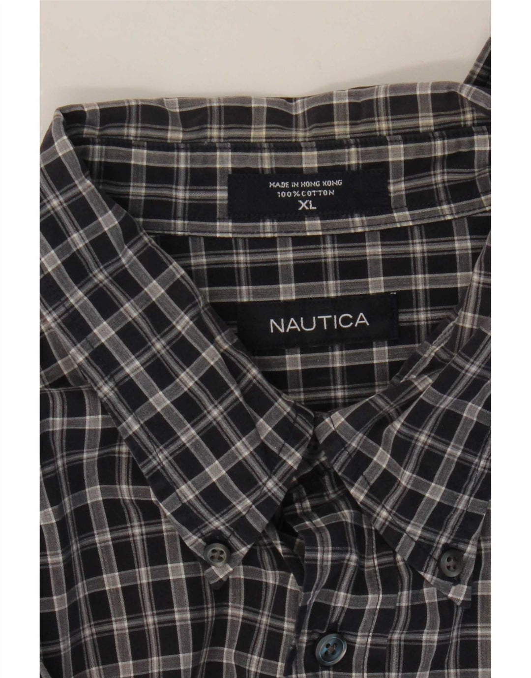 Nautica Mens Shirt XL Navy Blue Check Cotton