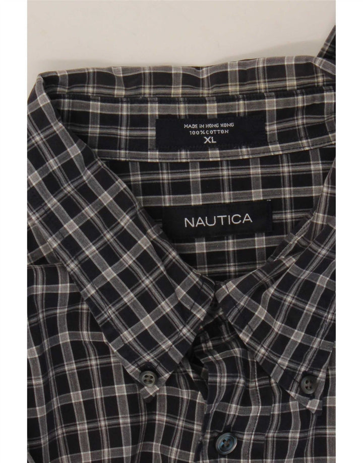 Nautica Mens Shirt XL Navy Blue Check Cotton
