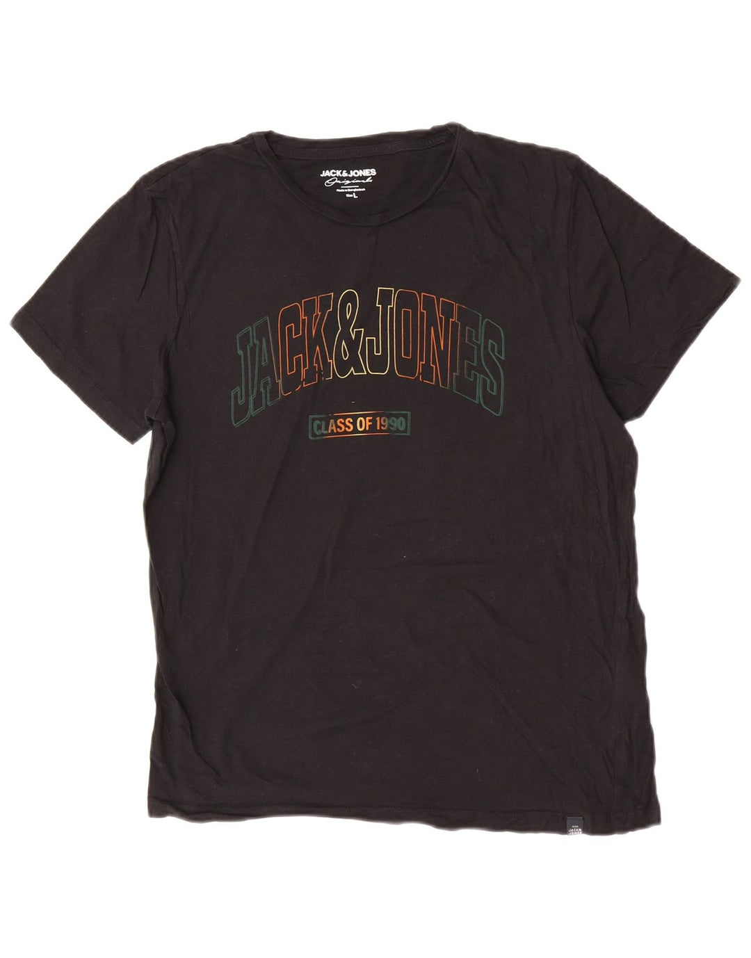 Jack & Jones Mens Graphic T-Shirt Top Large Black Cotton