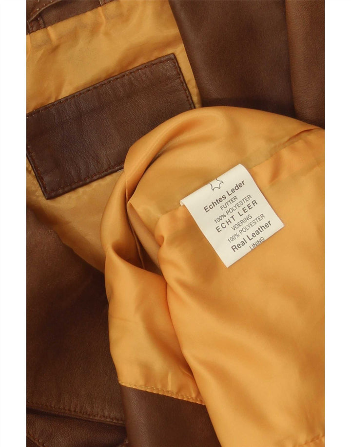 Vintage Womens 1 Button Leather Blazer Jacket UK 10 Small Brown