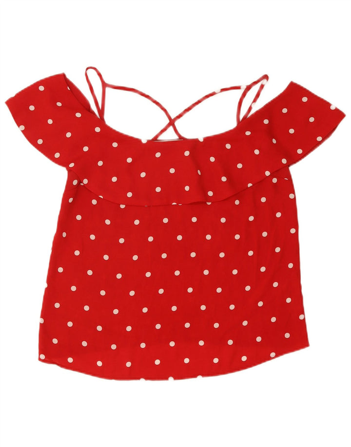 Oasis Womens Crop Off Shoulder Blouse Top UK 12 Medium Red Polka Dot