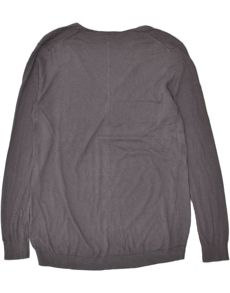 MASSIMO DUTTI Womens V-Neck Jumper Sweater UK 16 Large Grey Silk | Vintage Massimo Dutti | Thrift | Second-Hand Massimo Dutti | Used Clothing | Messina Hembry 