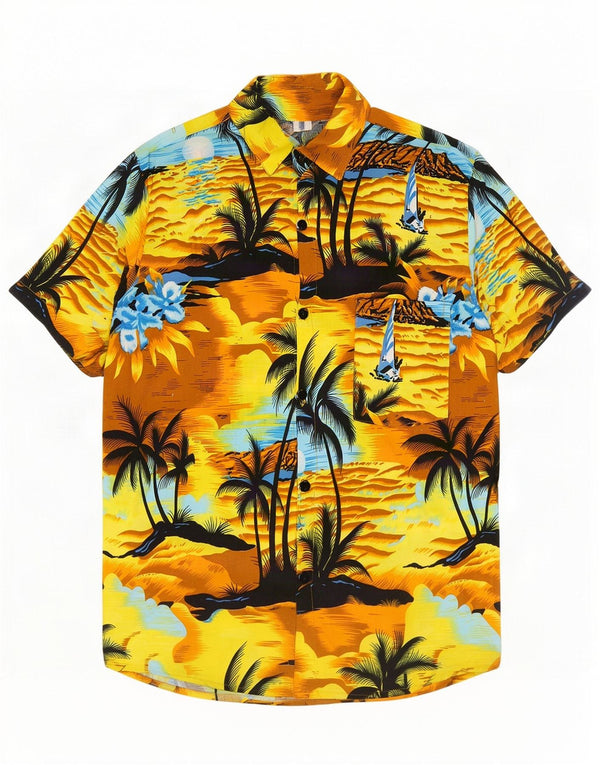 Vintage Mens Short Sleeve Shirt Large Yellow Floral Rayon Hawaiian