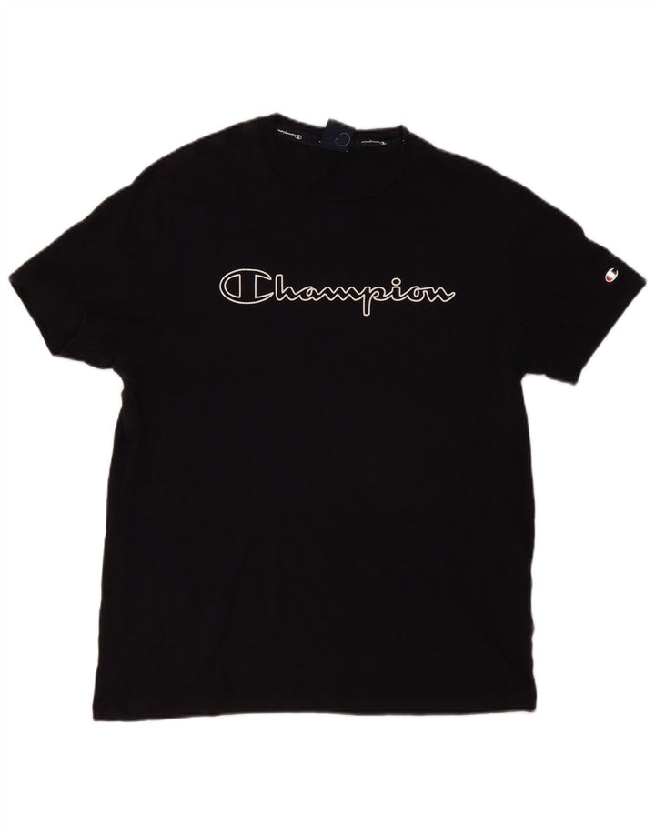 Champion Mens Graphic T-Shirt Top Large Black Cotton