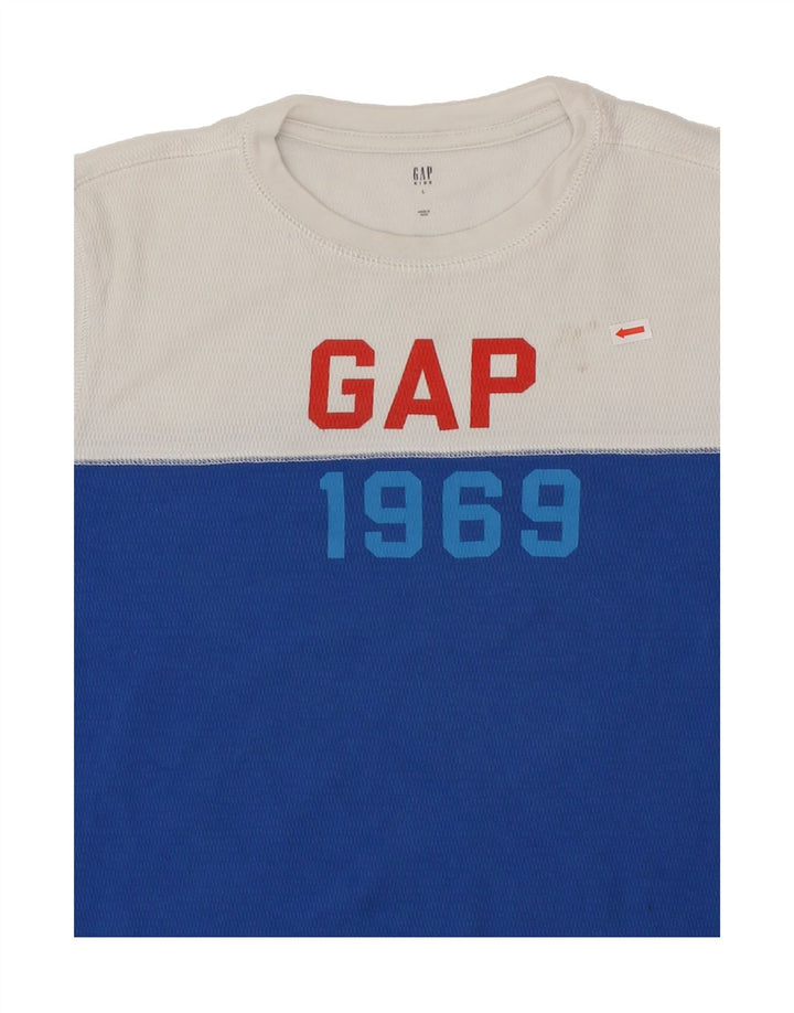 GAP Boys Graphic Top Long Sleeve 9-10 Years Large White Colourblock Cotton Vintage Gap and Second-Hand Gap from Messina Hembry 