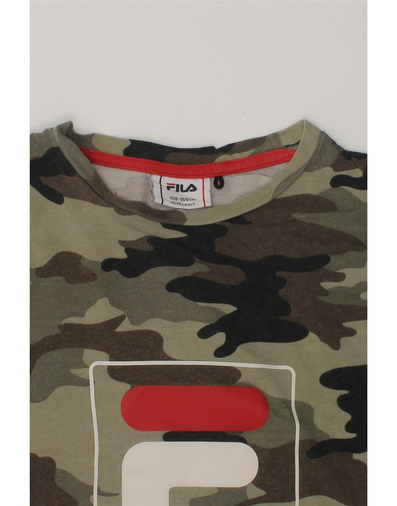 FILA Boys Graphic T-Shirt Top 13-14 Years Khaki Camouflage Cotton | Vintage Fila | Thrift | Second-Hand Fila | Used Clothing | Messina Hembry 