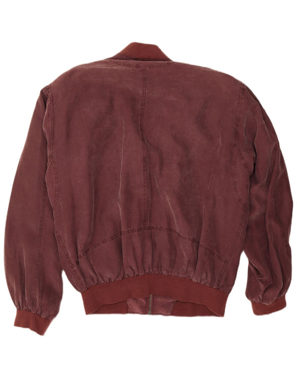 Vintage Mens Loose Fit Bomber Jacket UK 38 Medium Burgundy Silk