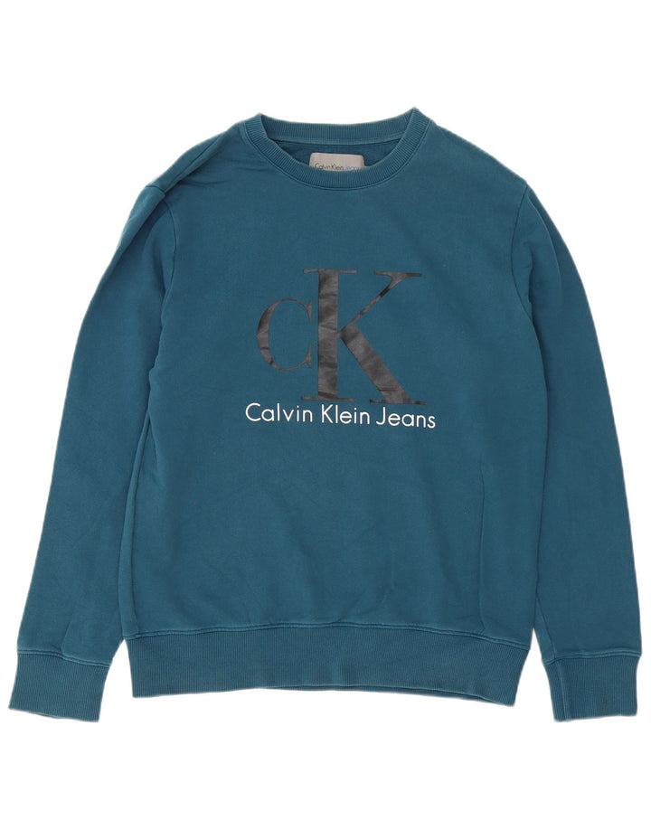 Calvin Klein Jeans Mens Graphic Sweatshirt Jumper Medium Blue Cotton